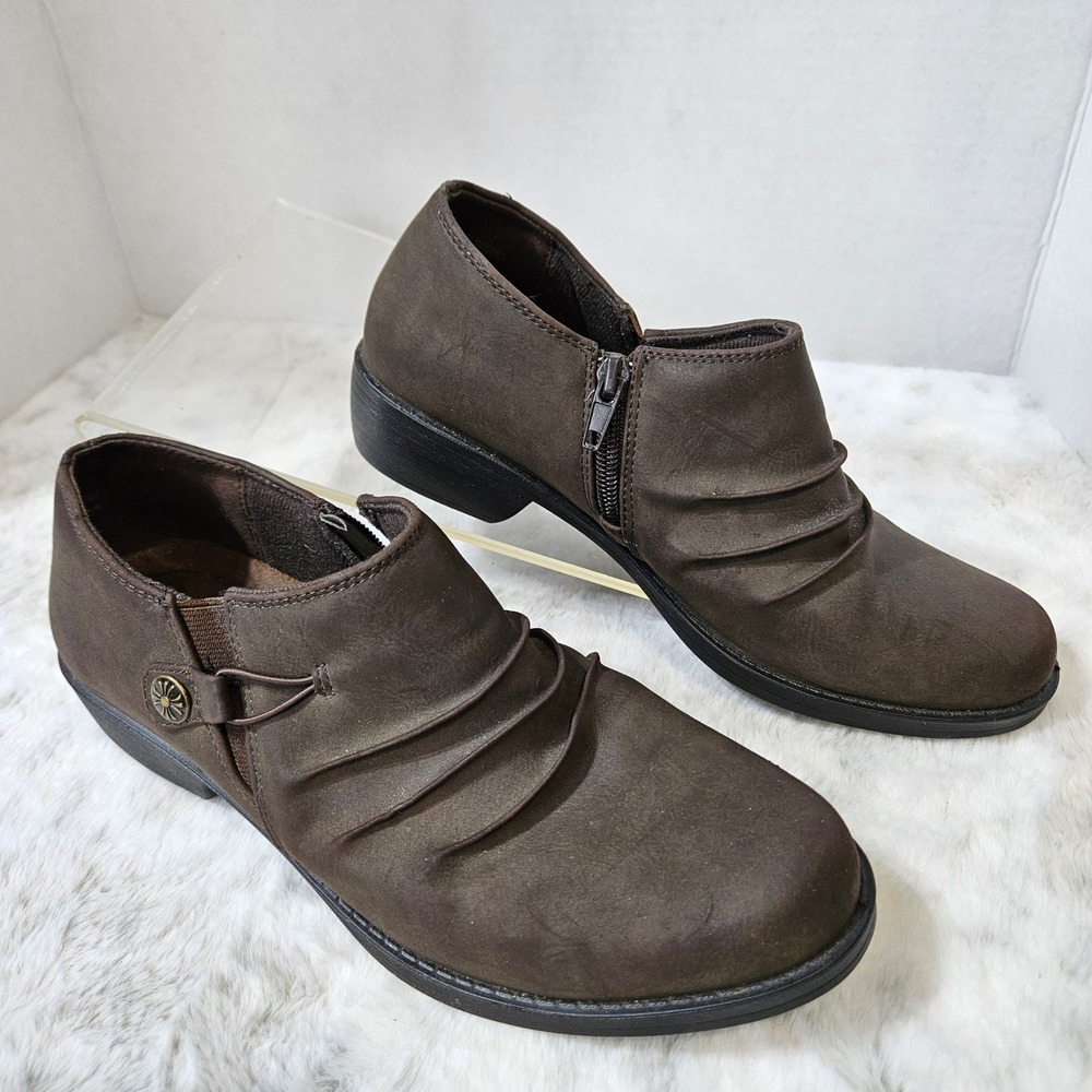 Dark Academia Brown Ruched Comfort Ankle Booties 8W Casual Minimalist Gorpcore